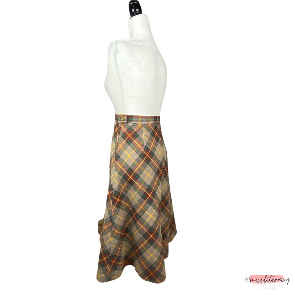 Vintage Women's Mister Leonard/Len Wasser Wool Plaid Tartan Midi Skirt [Size L] - Picture 6 of 15